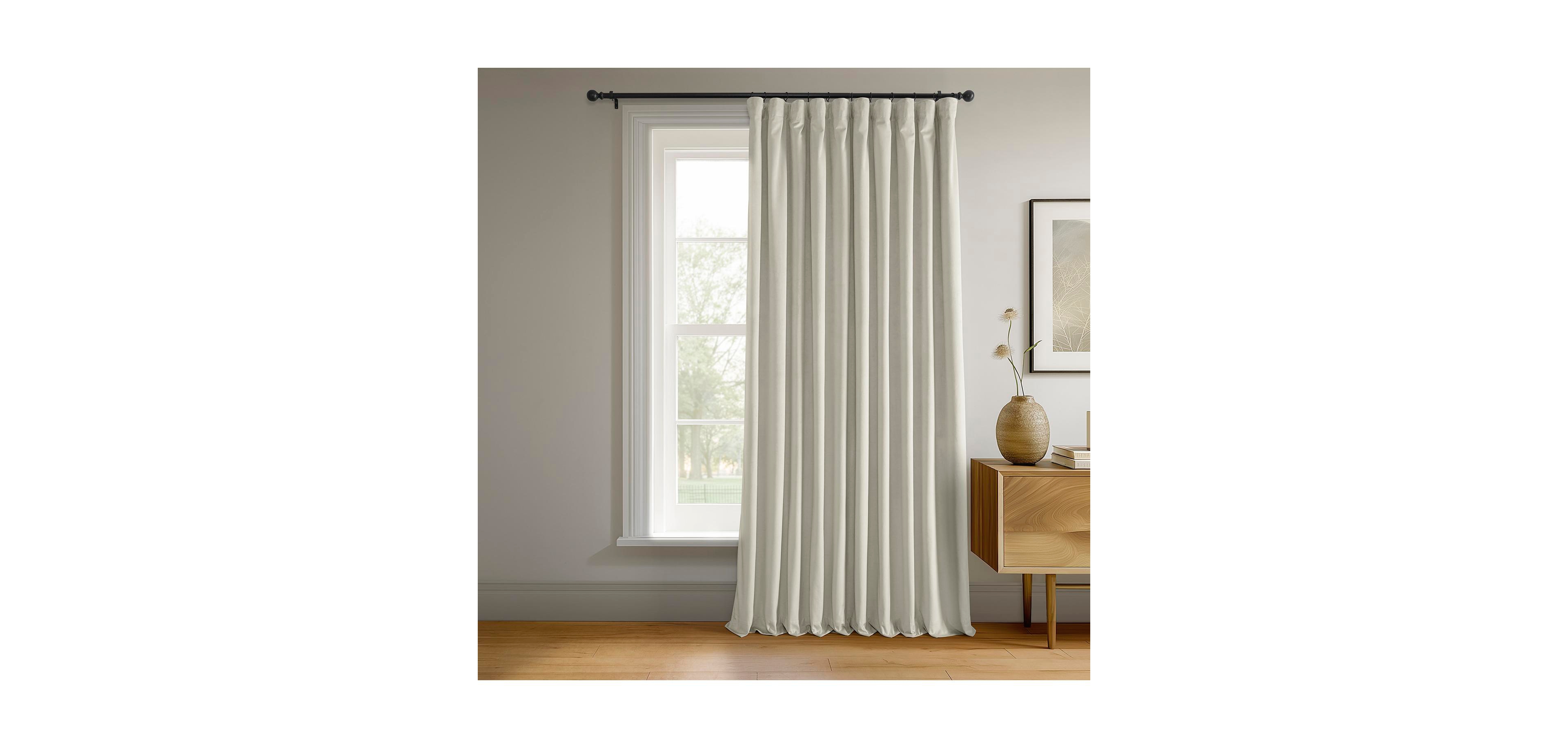 Half Price Drapes Warm Off White Signature Extra Wide Velvet Blackout Curtain