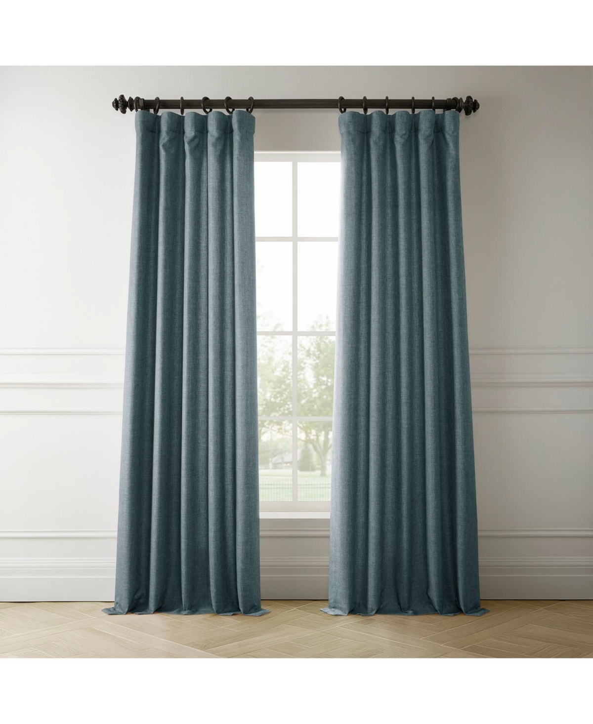 Half Price Drapes Sweden Blue Italian Faux Linen Room Darkening Curtain