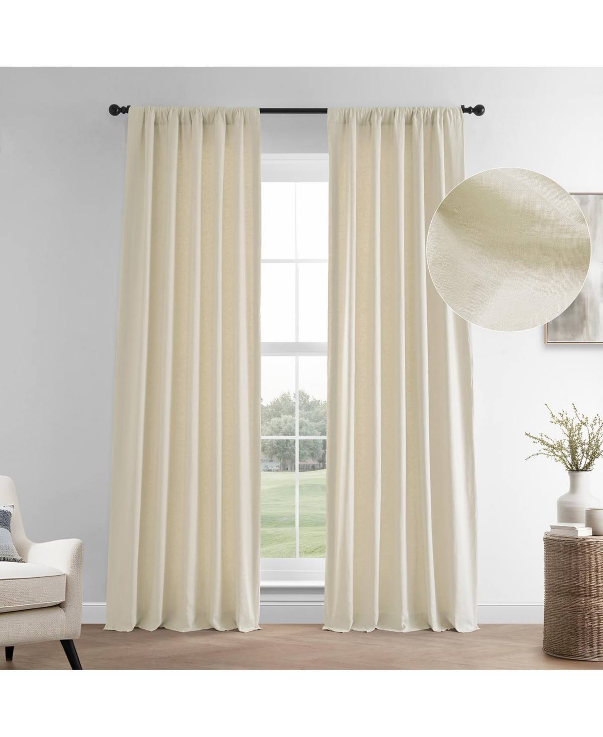 Half Price Drapes Ancient Ivory French Linen Room Darkening Curtain