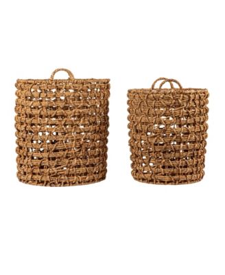 Round Water Hyacinth Baskets, Set of 2