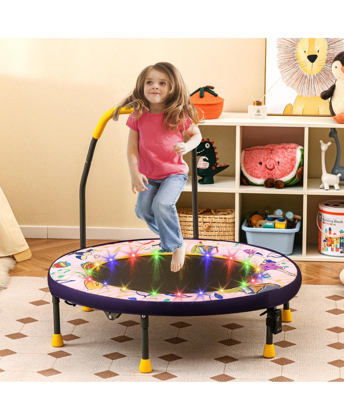 Skonyon Mini Trampoline Folding Small Rebounder for Kids with Lights