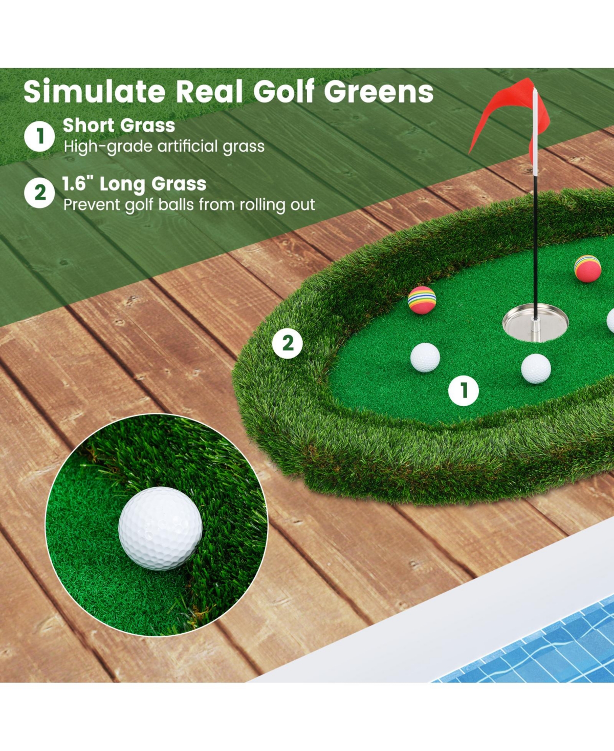 Skonyon Floating Golf Green Oval Floating Chipping for Pool