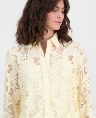 Women's Collared Floral-Lace Button-Front Shirt