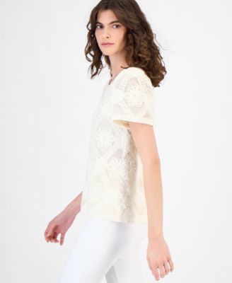 Women's Short-Sleeve Crochet Blouse