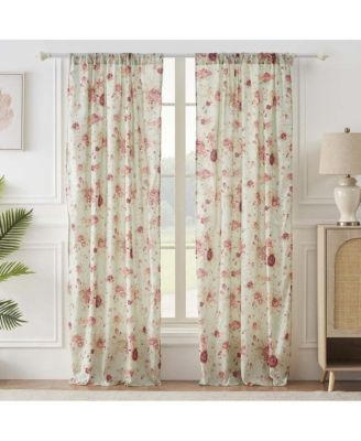 Greenland Home Antique Rose Light Filtering Window Panels with Tie Backs - Each 42"x84" Blue