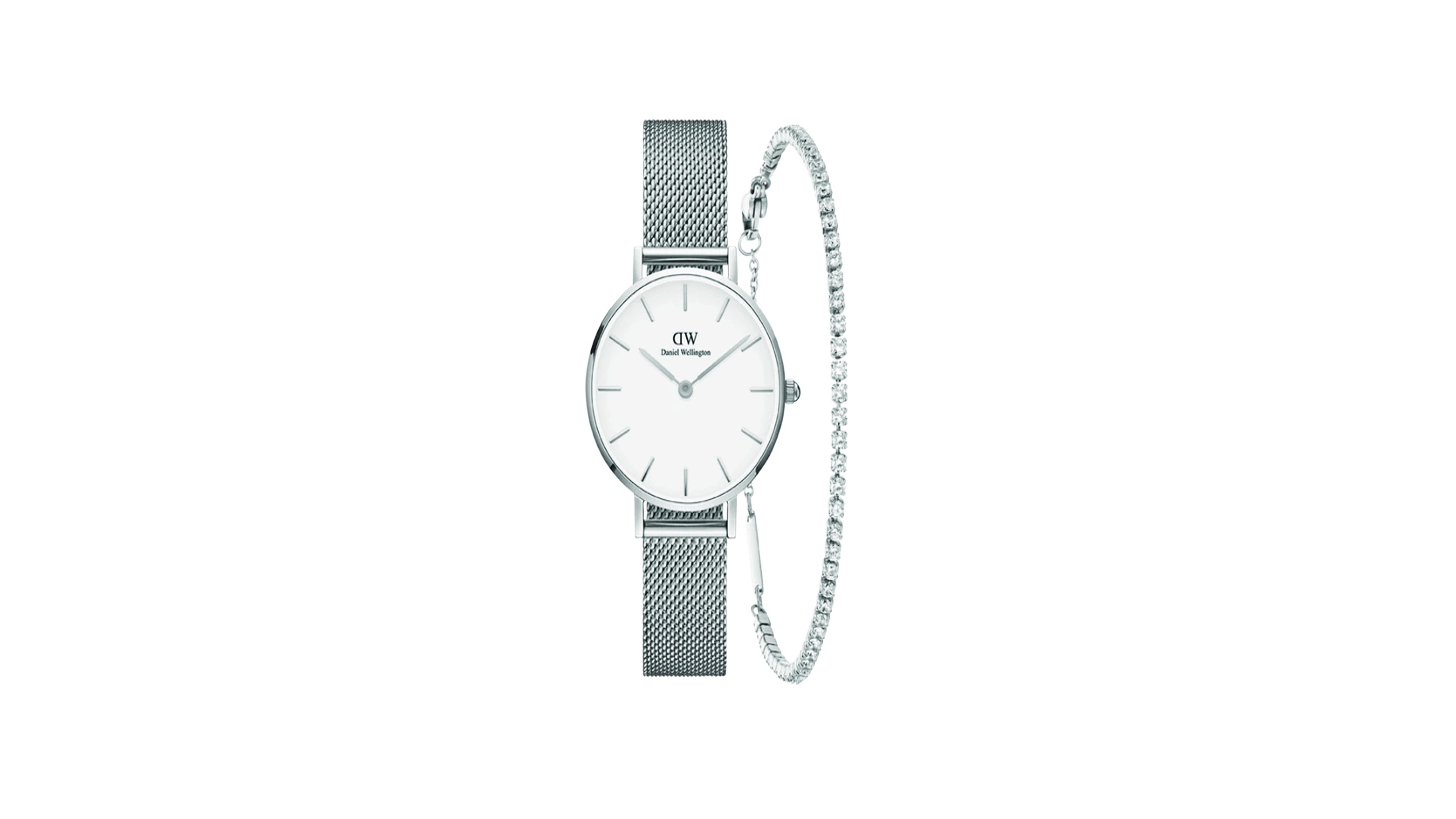 Daniel Wellington Women's Analog Silver-Tone Stainless Steel Watch Set, 28mm