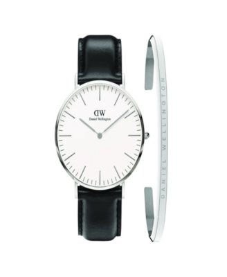 Daniel Wellington - Men's and Women's  Analog Black Leather Watch Box Set 40mm