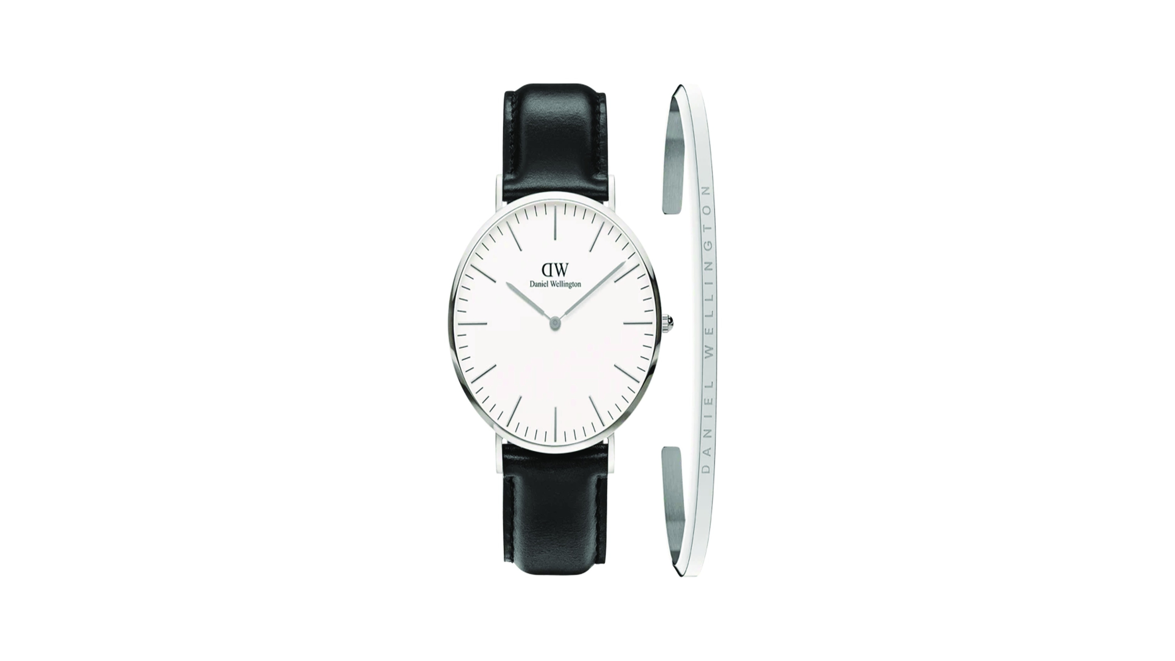 Daniel Wellington Unisex Analog Black Leather Watch Set, 40mm