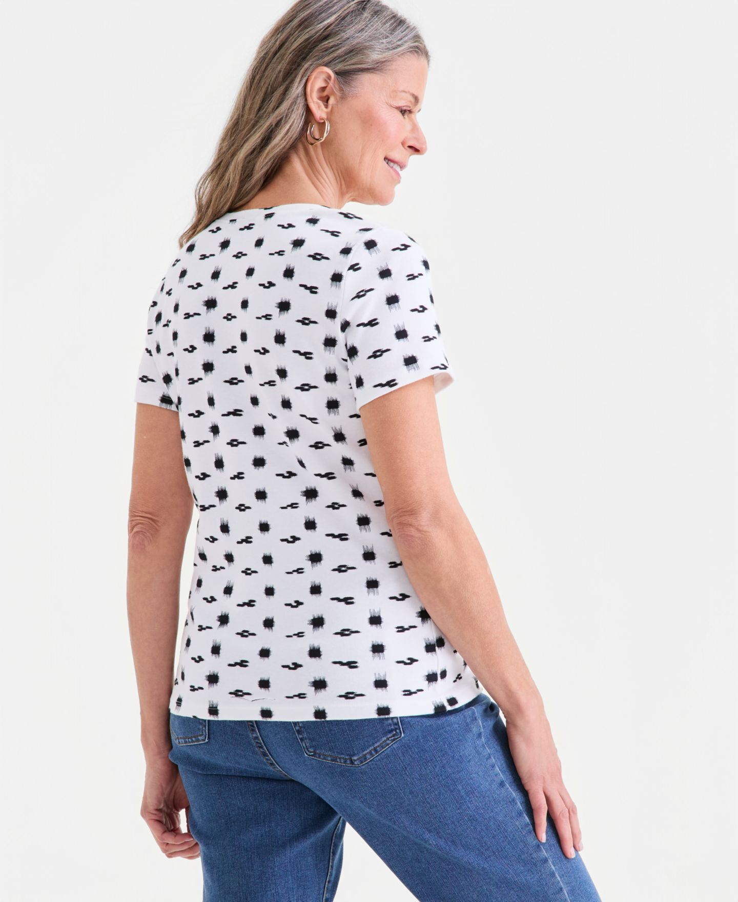 Женский топ Style & Co Printed Short-Sleeve Henley, цвет: Белый комбинированный — фото 2