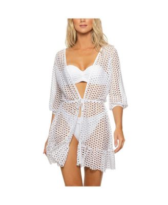 Women's Lattice Front Tie Ruffle Hem Cover-up