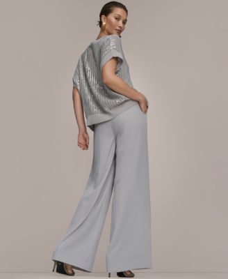 Women's Short-Sleeve Crewneck Sweater and Wide-Leg Pants