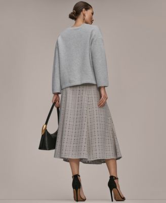 Women's Crewneck Oversized Sweater and Side Zip A-Line Skirt