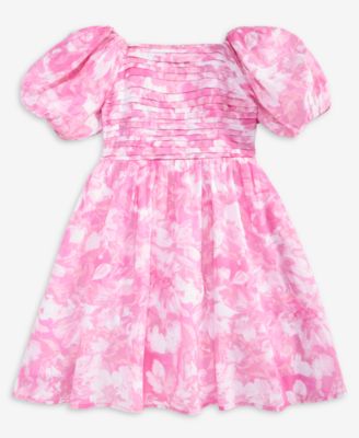 Girls' Square Neck Puff Sleeve Dress