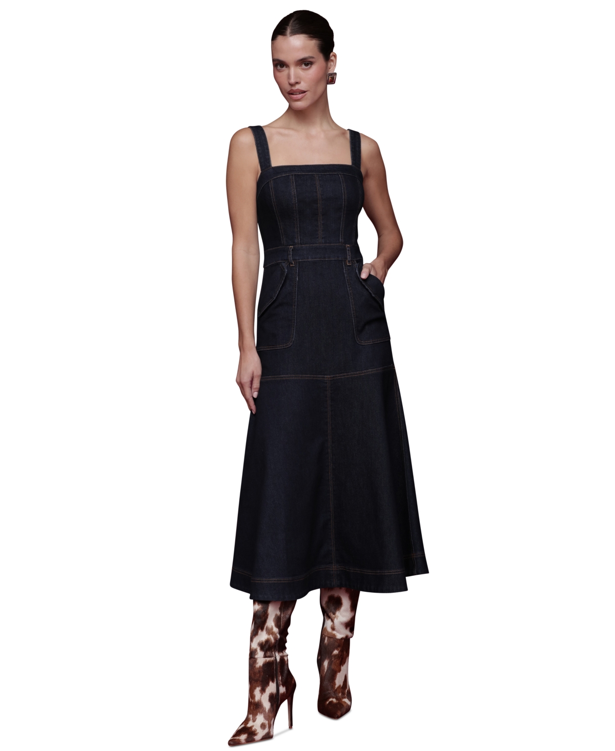 Avec Les Filles Women's Denim Midi Dress In Blue