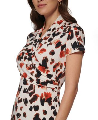 Petite Short-Sleeve Printed Wrap Blouse
