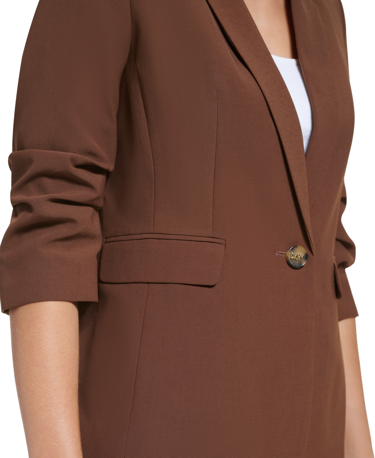 Dkny Petite Madison 1-button Long-sleeve Jacket In Brown