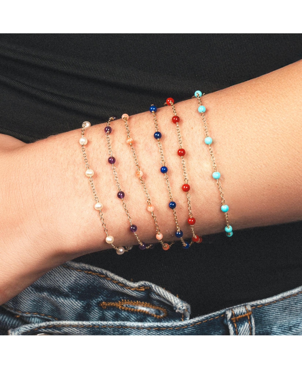 The Lovery Lapis Bead Chain Bracelet 14K Gold