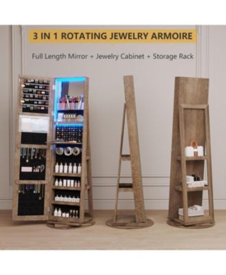360&deg; Swivel Jewelry Full-Length Mirror Cabinet with Lights