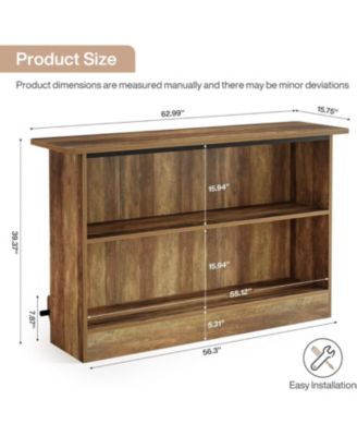 2-Tier Kitchen Storage Island, 63-Inch Bar Cabinet, Brown