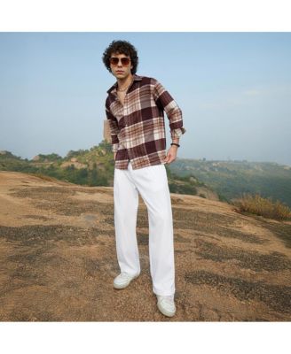 Men's Mocha Brown Plaid Oversized Shirt