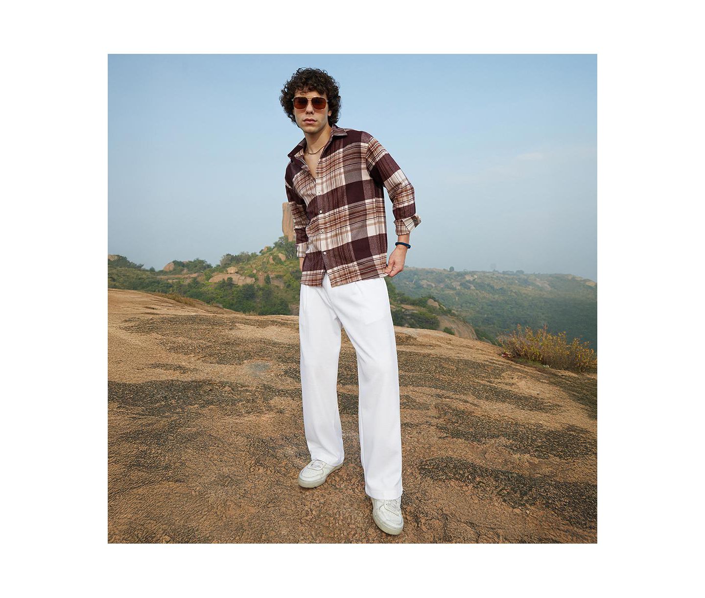 Мужская рубашка Cahoot Campus Sutra Mocha Brown Plaid Oversized, цвет: Коричневый — фото 4