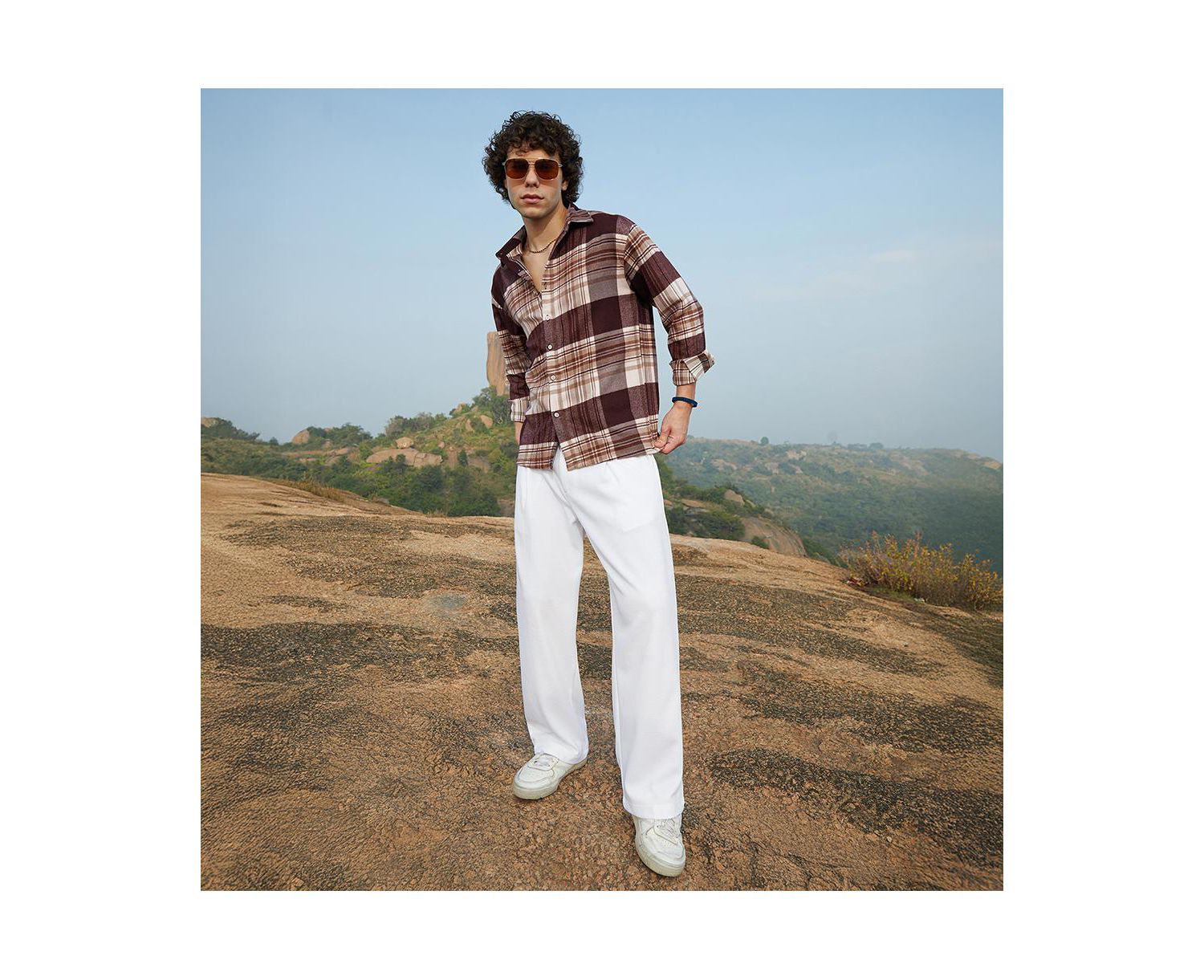 Men's Mocha Brown Plaid Oversized Shirt