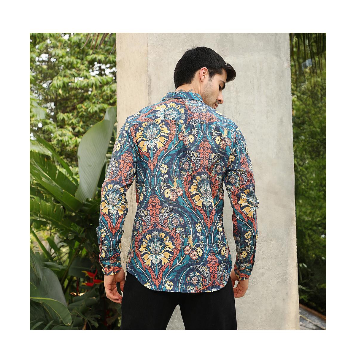 Campus Sutra Men's Aegean Blue Floral-Opulance Shirt
