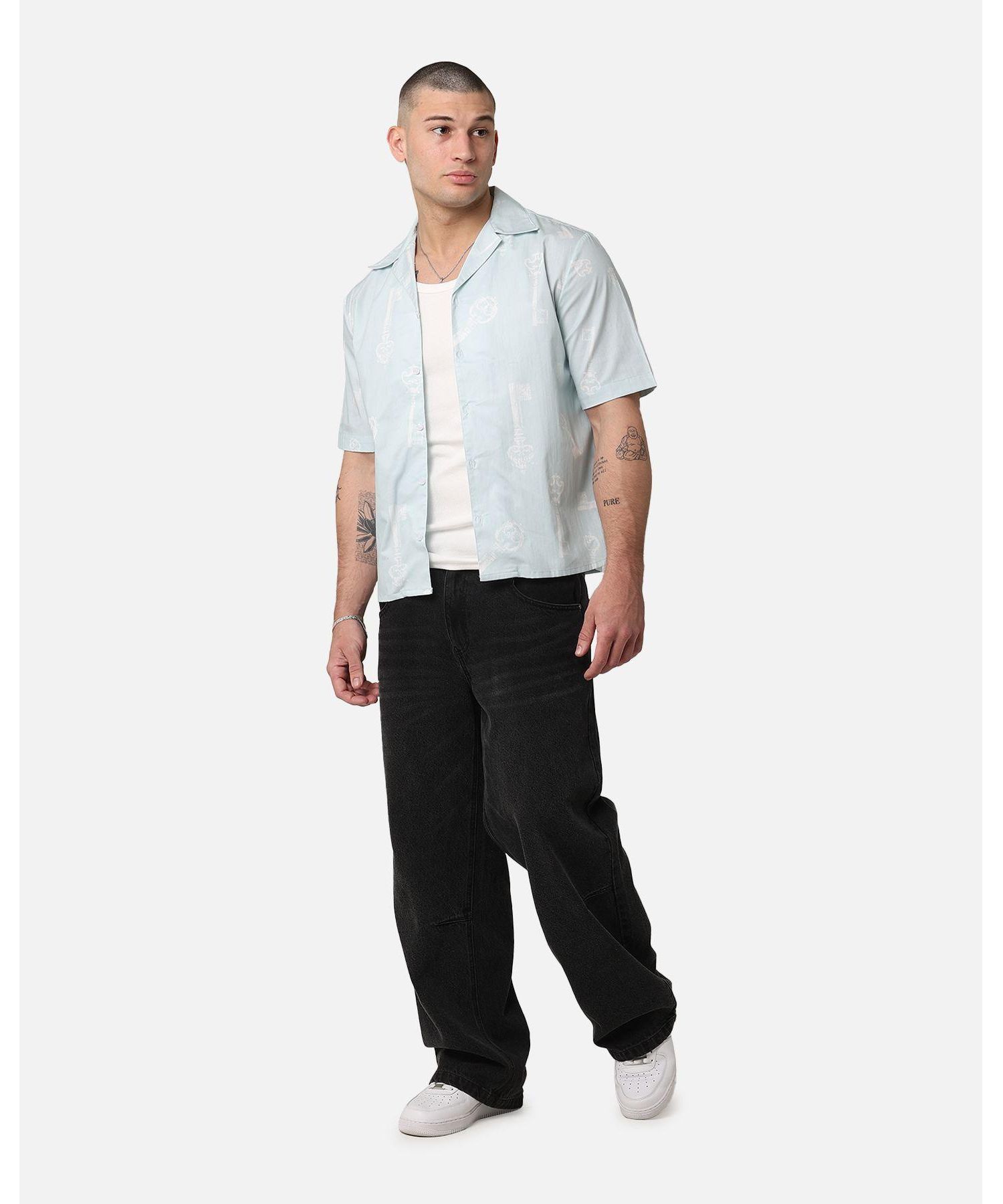 Men's Skeleton Key Button Up Shirt - Light Blue S