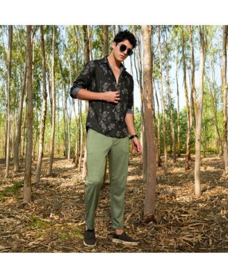 Men's Charcoal Grey Stamped-Foliage Shirt