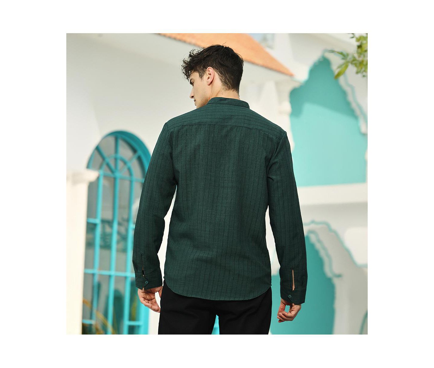 Мужская рубашка Cahoot Campus Sutra Emerald Green Pinstriped-Tactile, цвет: Зелёный — фото 4
