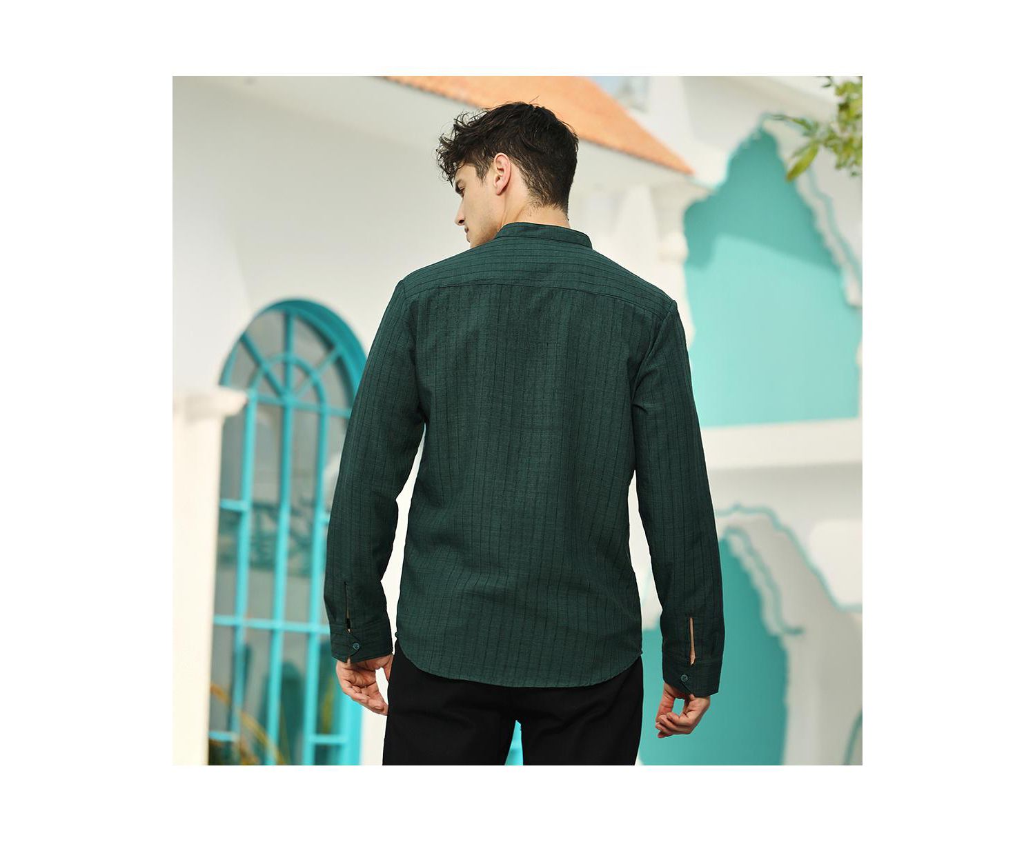 Men's Emerald Green Pinstriped-Tactile Shirt