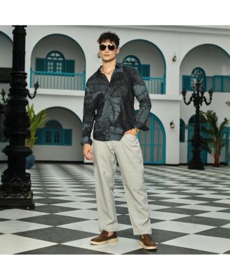 Men's Viridian Green Foliage-Outline Shirt