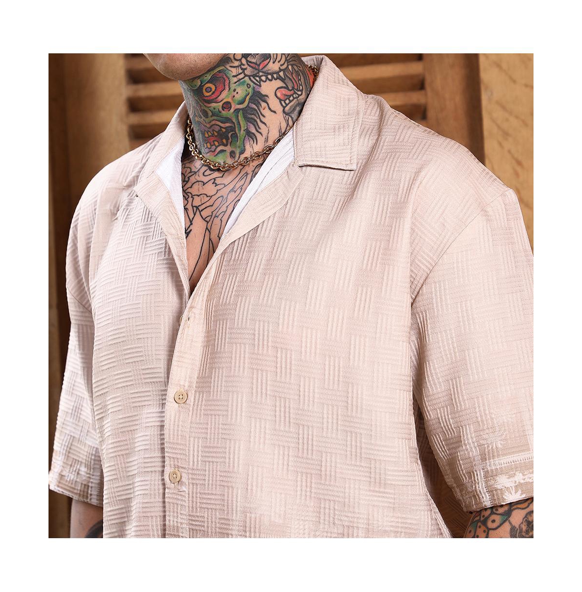 Campus Sutra Men's Ecru Beige Tropics Ombre-Tactile Shirt