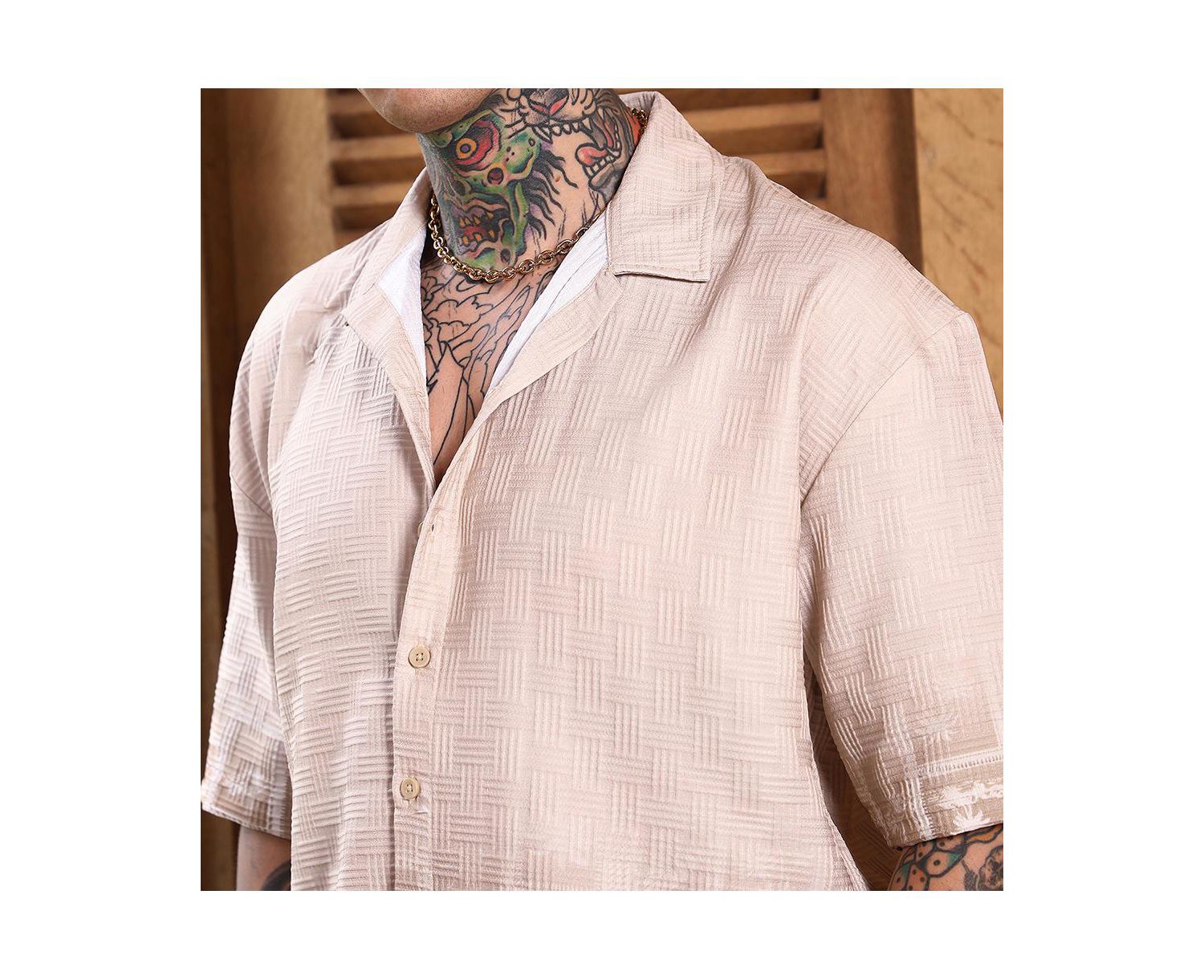 Men's Ecru Beige Tropics Ombre-Tactile Shirt