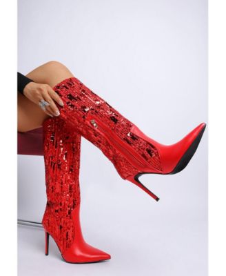 Womens Sitarah Sequin Embellished Metallic Long Boots