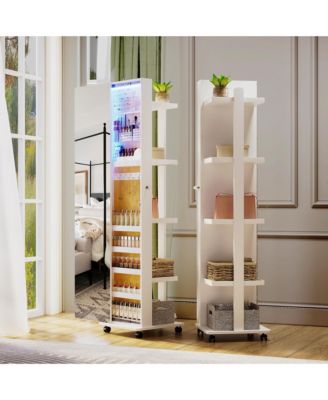 360&deg; Rotating LED Jewelry Armoire with Side Mirror & Shelves
