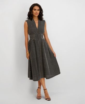 Women's Embroidered Cotton Zip-Front Midi Dress