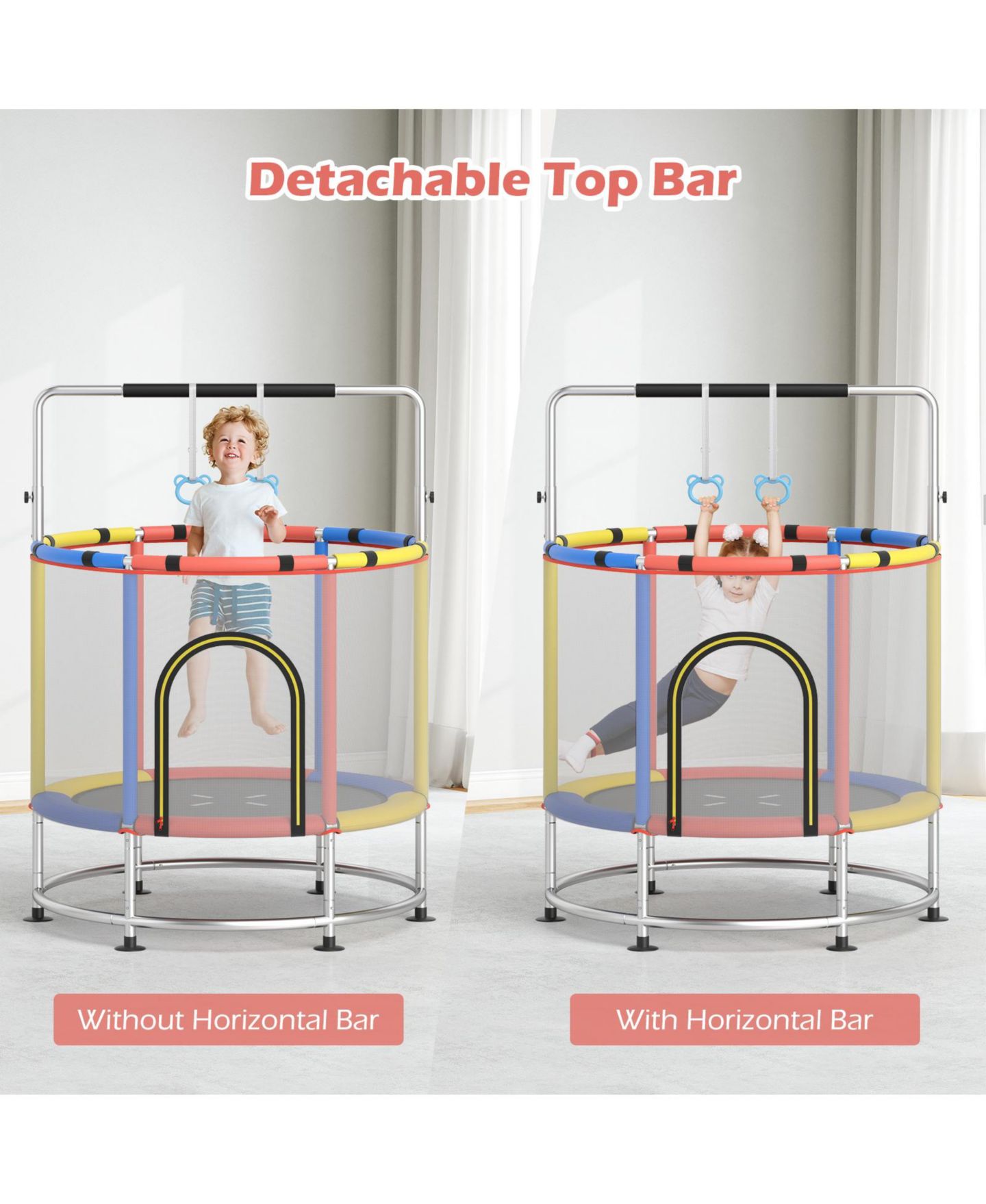 Детская игрушка HONGGE 6-in-1 Kids Trampoline with Basketball Hoop Gymnastics Bar, цвет: Красный — фото 6
