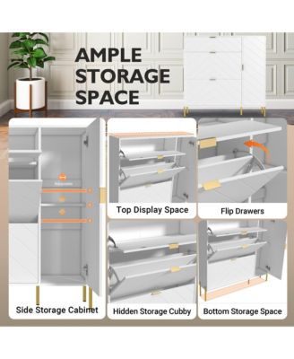 Shoe Cabinet Storage for Entryway, Modern Shoe Rack Cabinet with 3 Flip Drawers &amp; Side Cabinet