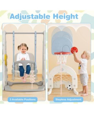 7-in-1 Toddler Slide with Height Adjustable Basketball Hoop & Swing Golf Soccer