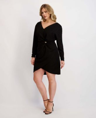 Plus Size Textured Knit V-Neck Dress