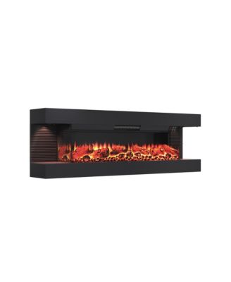 50 Inches Wall-Mounted Electric Fireplace With Led Lighted Mantel And Remote, Modern Indoor Heating Accent Fireplaces