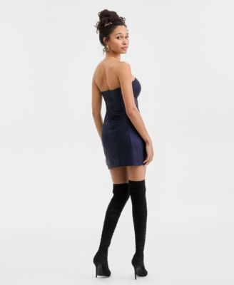Juniors' Strapless Glitter-Knit Bodycon Dress