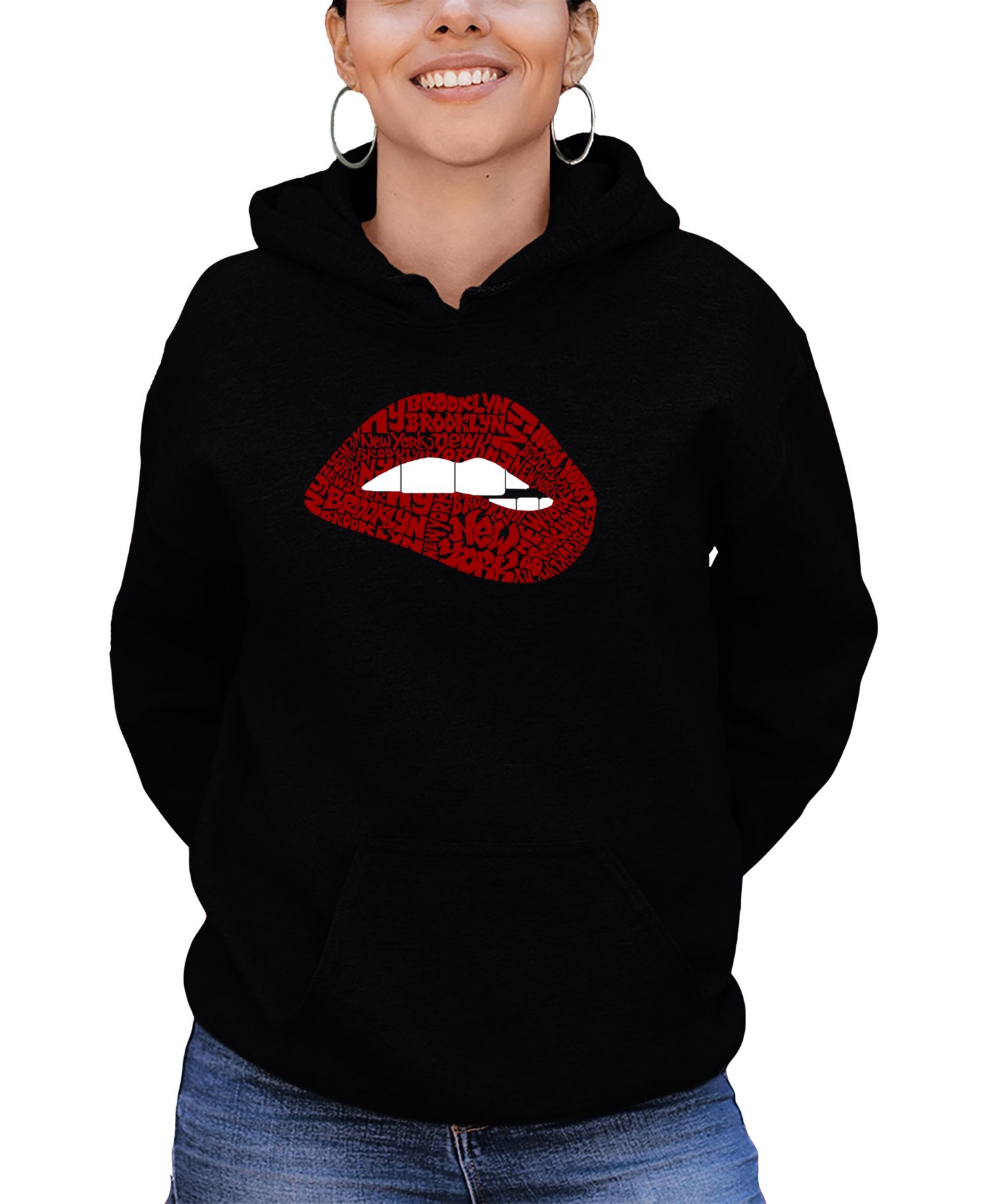 Women's Brooklyn Lips Word Art Long-Sleeve Sweatshirt
