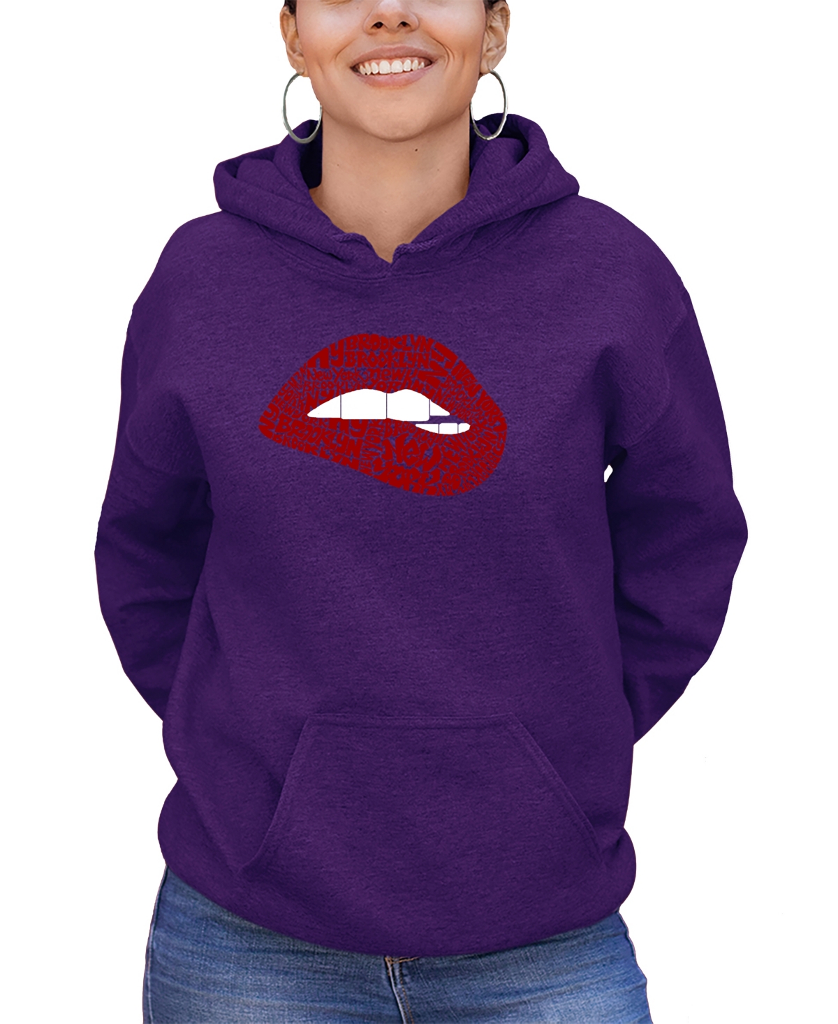 La Pop Art Women's Brooklyn Lips Word Art Long Sleeve Sweatshirt In Purple