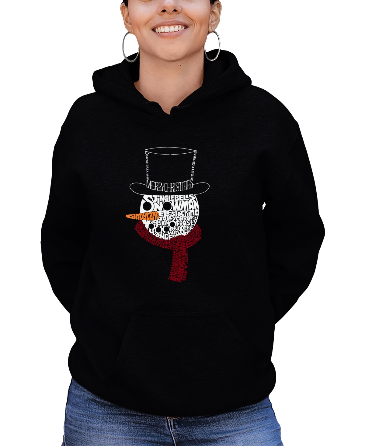 La Pop Art Women's Snowman Face Word Art Long Sleeve Sweatshirt In Black