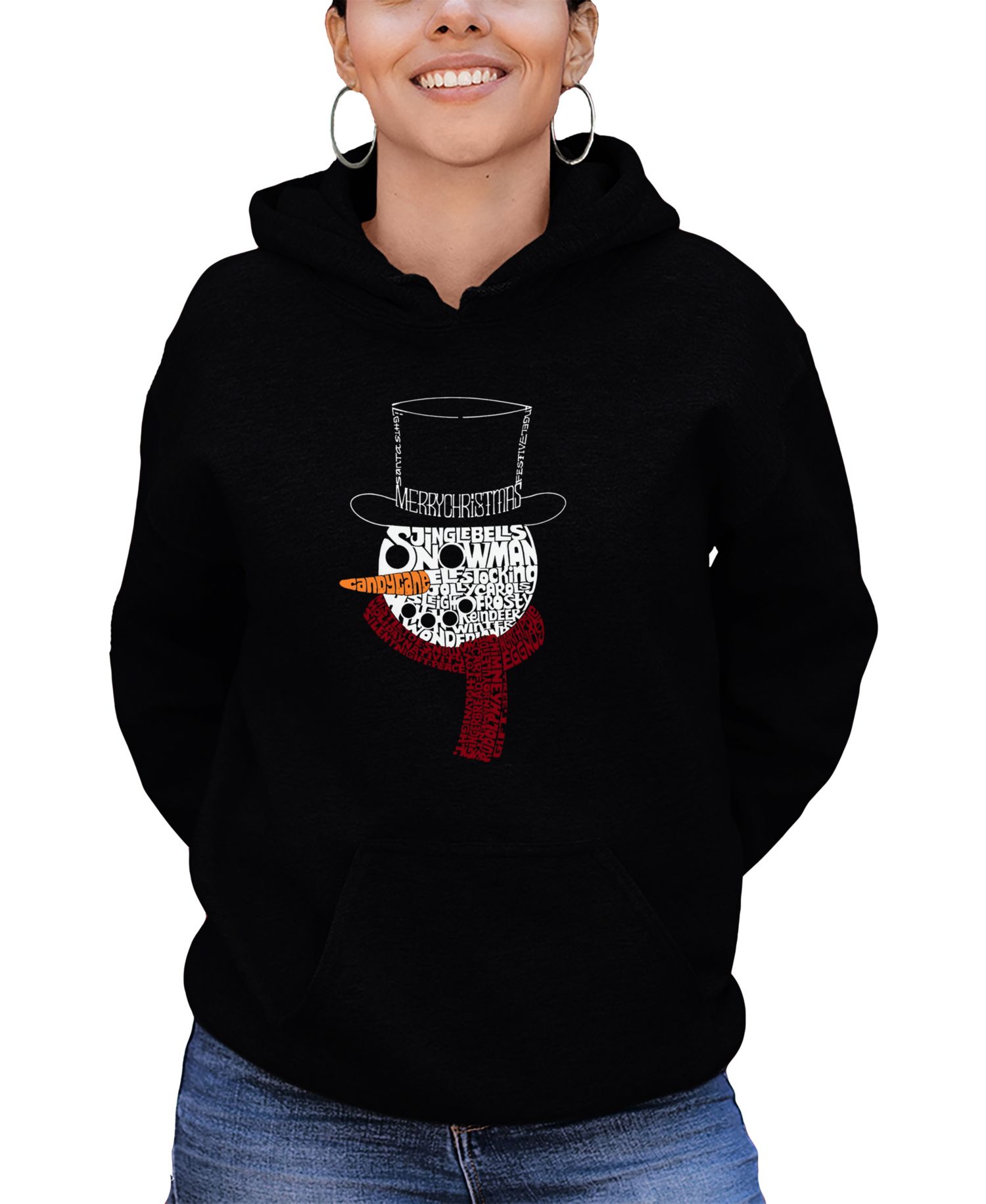 Women's Snowman Face Word Art Long-Sleeve Sweatshirt