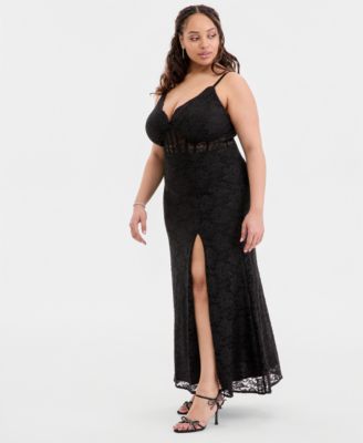 Trendy Plus Size Glitter Lace Spaghetti-Strap Gown