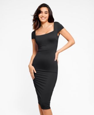 Women's Shapewear Short Sleeve Low-Back Bodycon Midi Dress