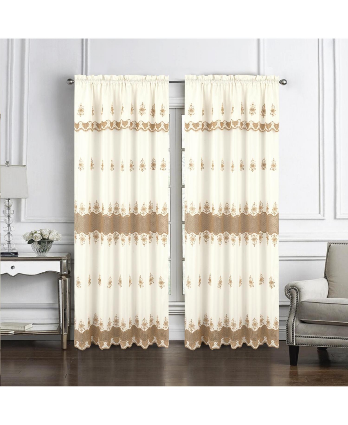 Rt Designers Collection Donna Macrame Construction 3" Rod Pocket Curtain Panel 54" x 90" Beige/Gold